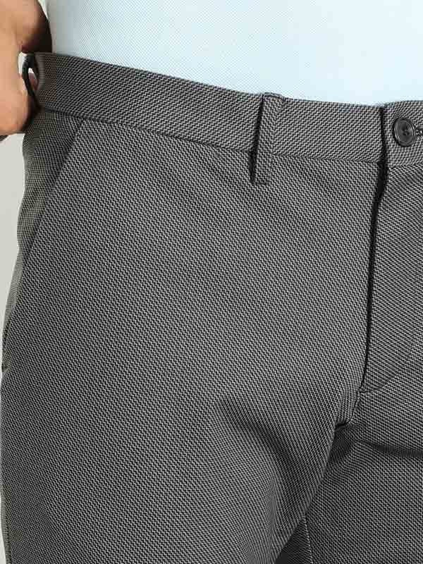 Indian Terrain Men's Comfort Fit All Over Print Black Trousers